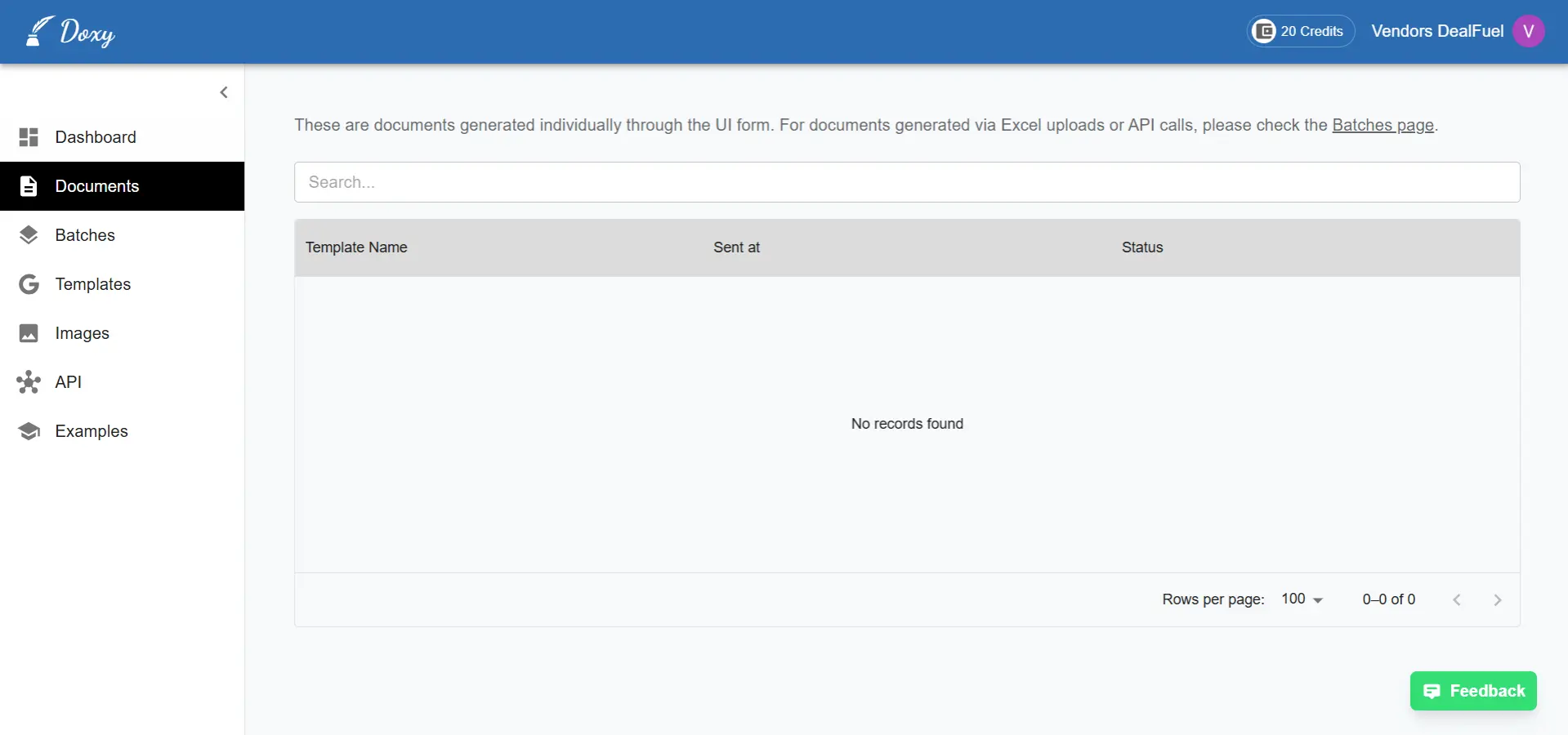 Doxy documents user interface