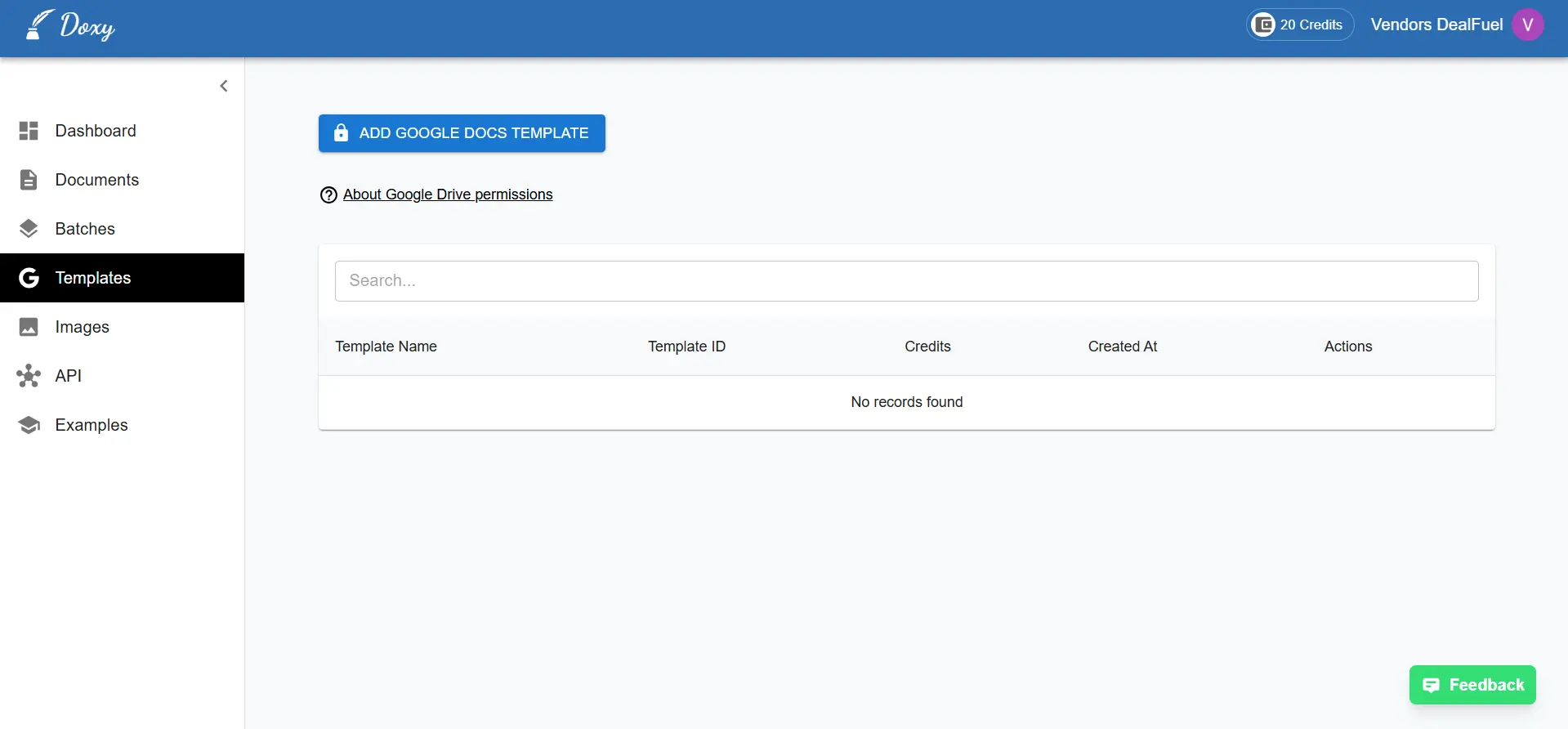 Doxy Google docs templates user interface
