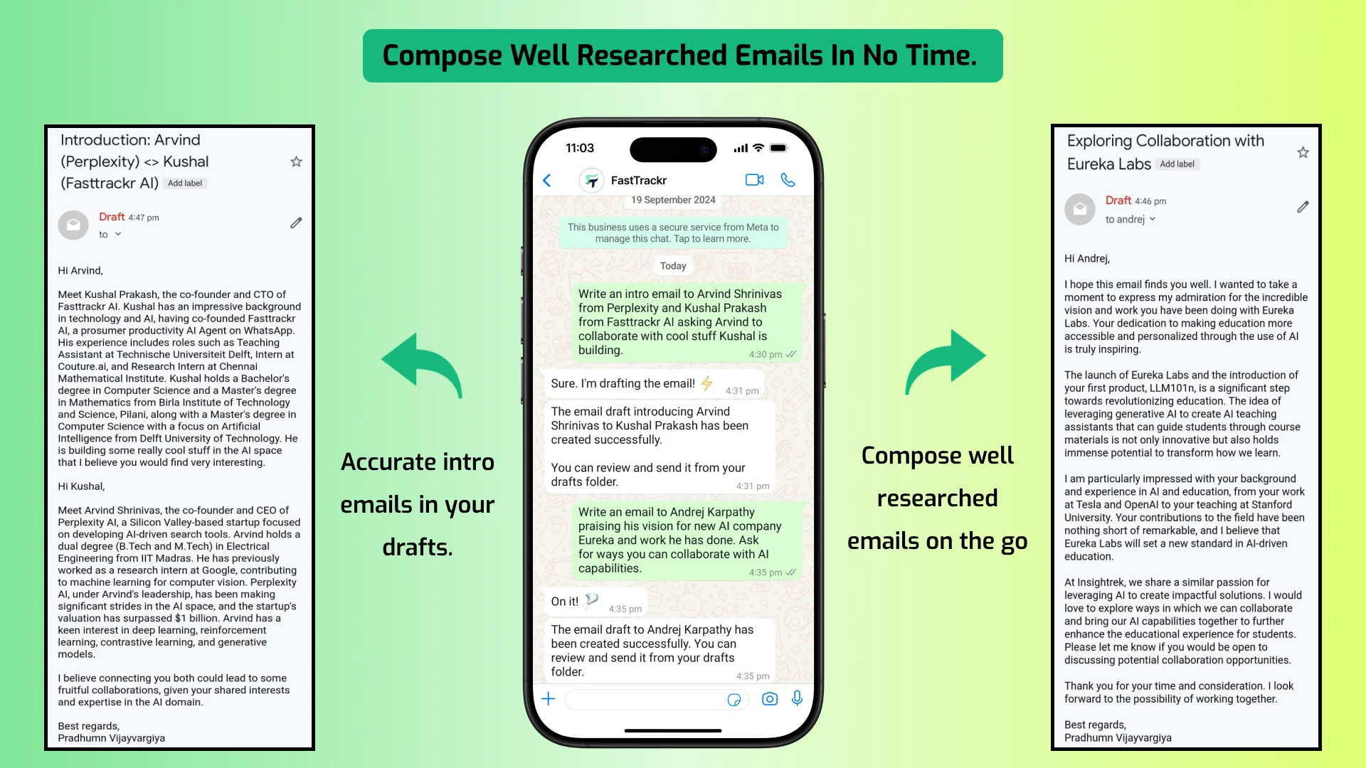 FastTrackrAI - Ai Executive Assistant Compose well researched emails feature