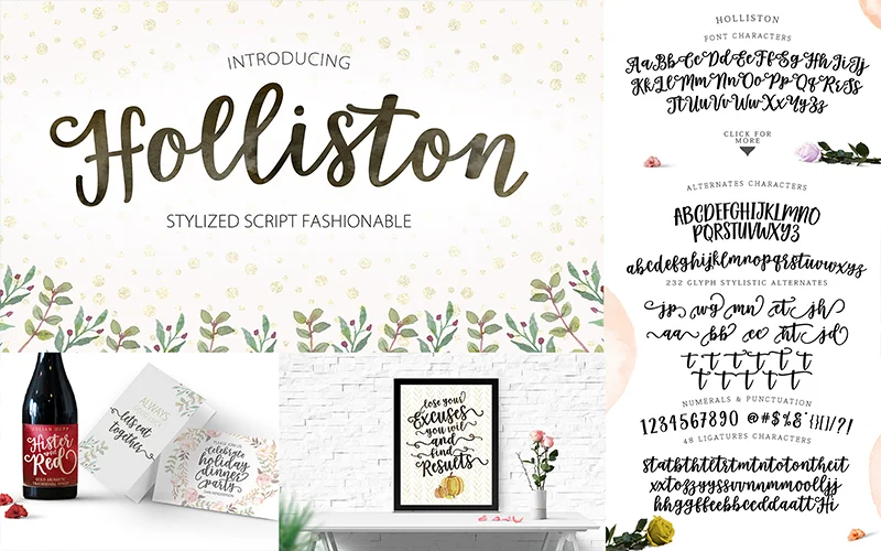 Holliston-Font, all types of calligraphy fonts, long script font