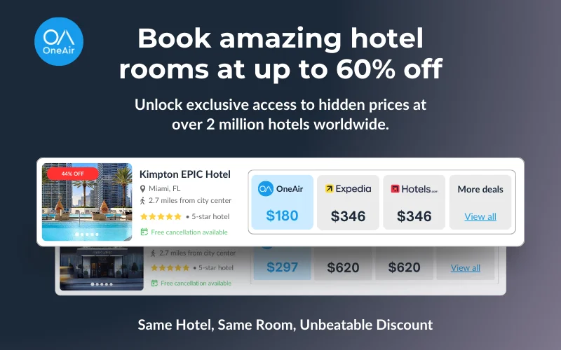 OneAir - Hotel and flight deals Hotel rooms 60% off
