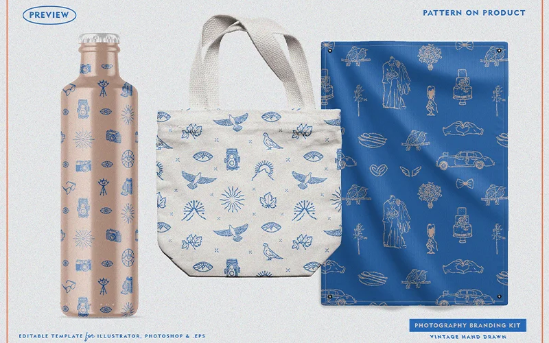 Seamless patterns included in the bundle used to design bags, bottles and book covers