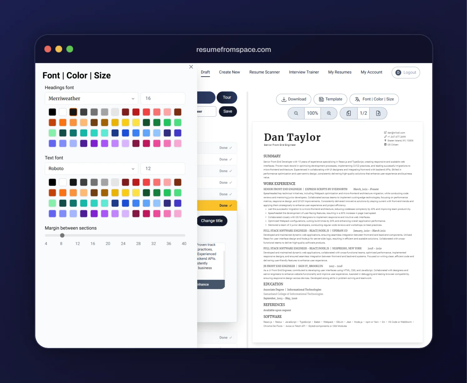 ResumeFromSpace - AI Resume Creator Feature to select color