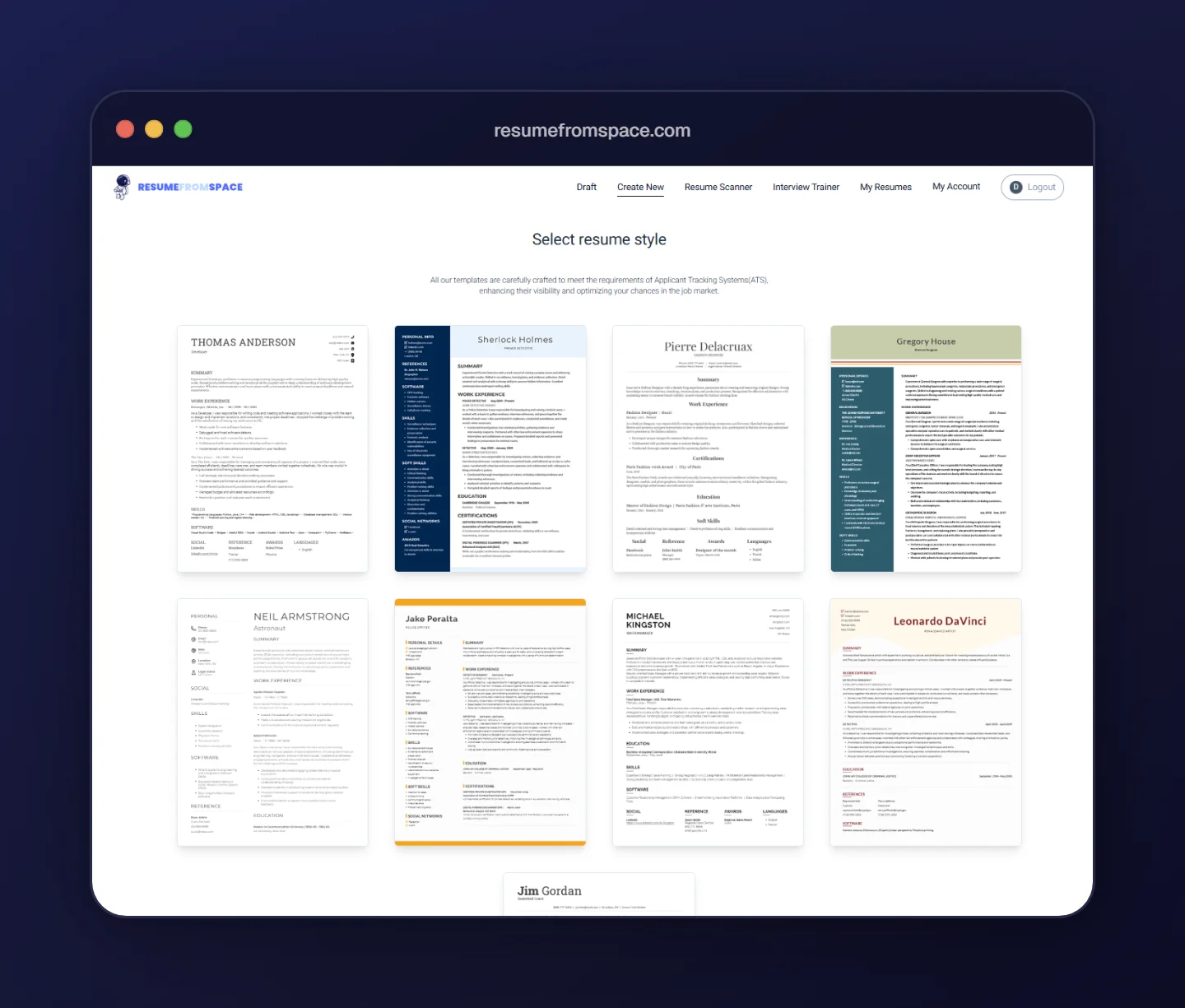 Select Resume Templates Using ResumeFromSpace - AI Resume Creator
