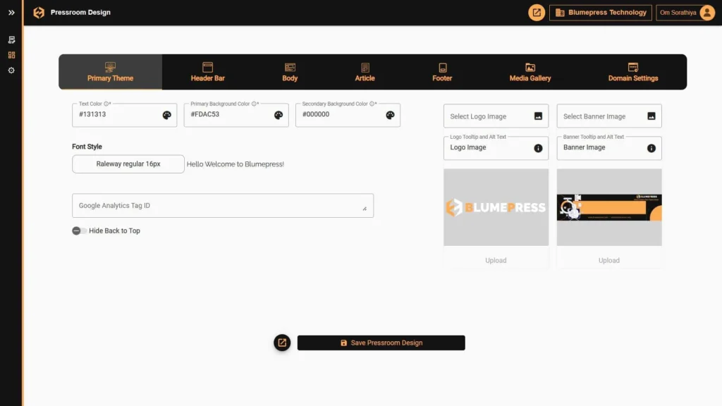 Blumepress- PR platform Customize Pressroom Preview