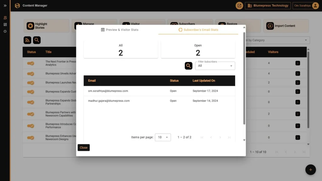 Subscribers Email Stats Preview