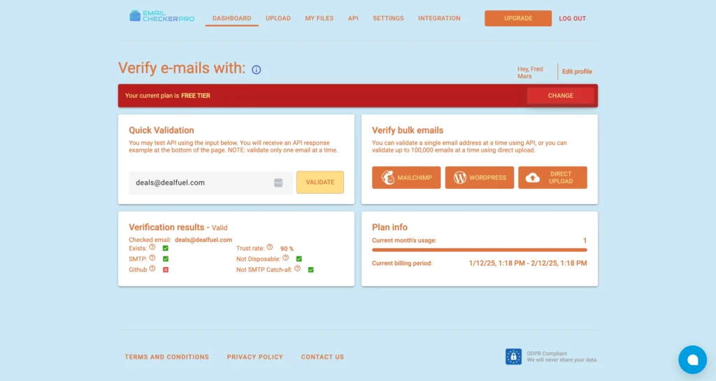 Email Checker Pro - Dashboard Preview