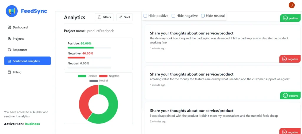 FeedSync - Feedback Management Tool Sentiment Analytics Preview