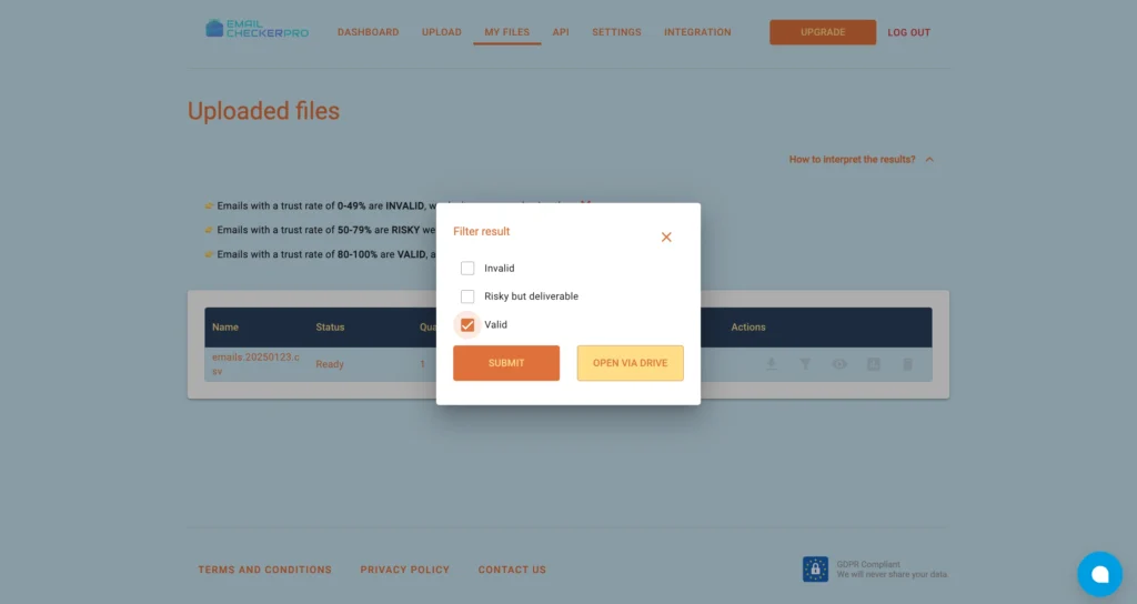 Filter results preview