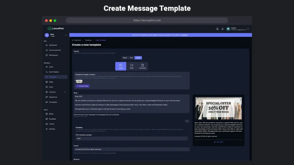 Create Message Template Preview