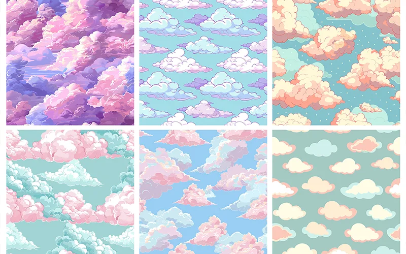Collage of pastel cloud patterns included in the bundle