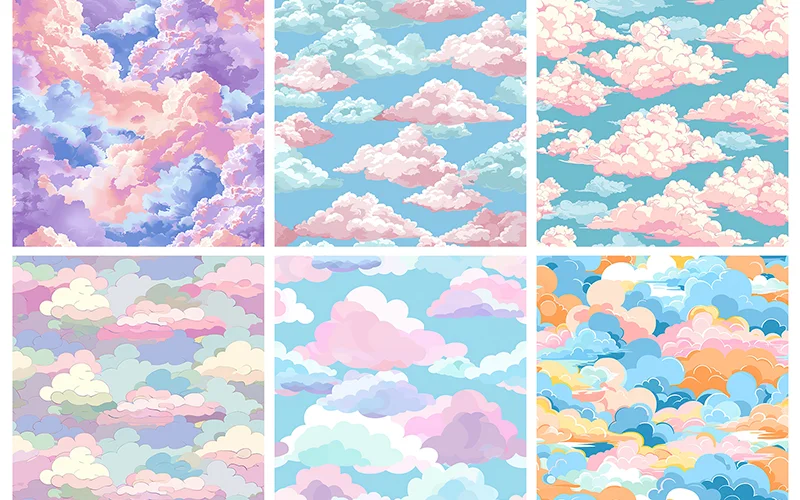Collage of pastel cloud wallpapers included in the bundle