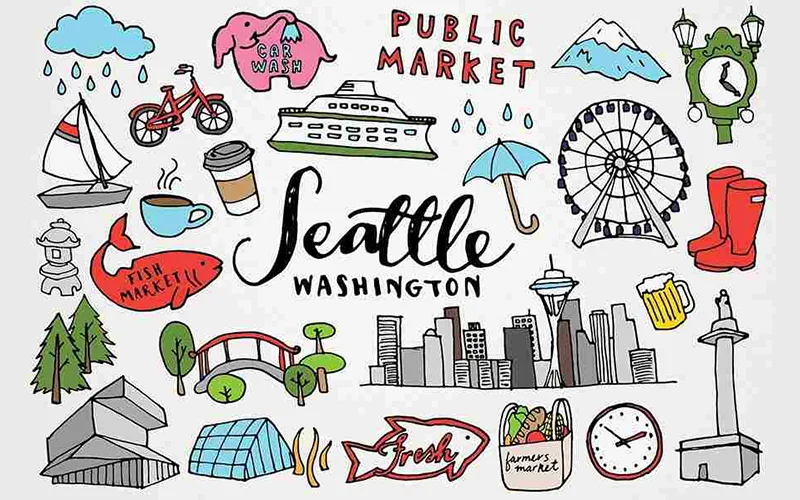 seattle clipart, travel illustrations