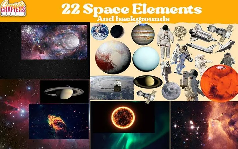 vintage space images, collage cutouts