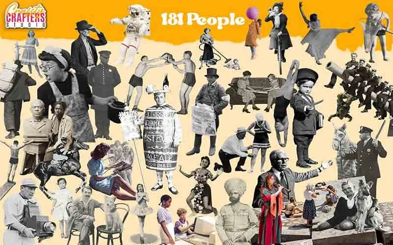 vintage people illustrations, collage cutouts