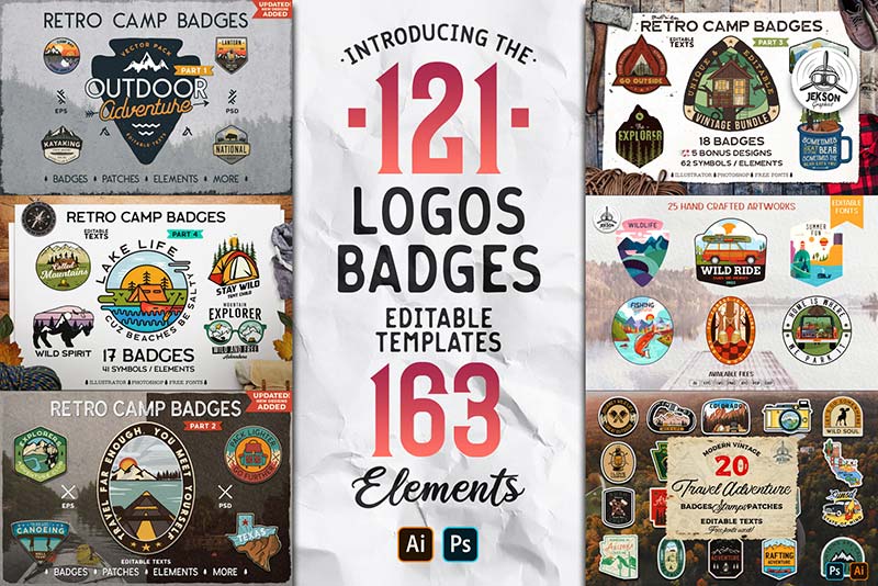 121 logos badges editable templates