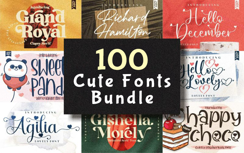 100 cute fonts bundle