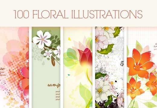 100 floral illustrations bundle