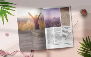 Mockup of a magazine kept on a pink table