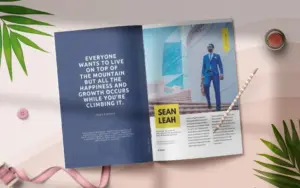Mockup of a magazine kept on a pink table
