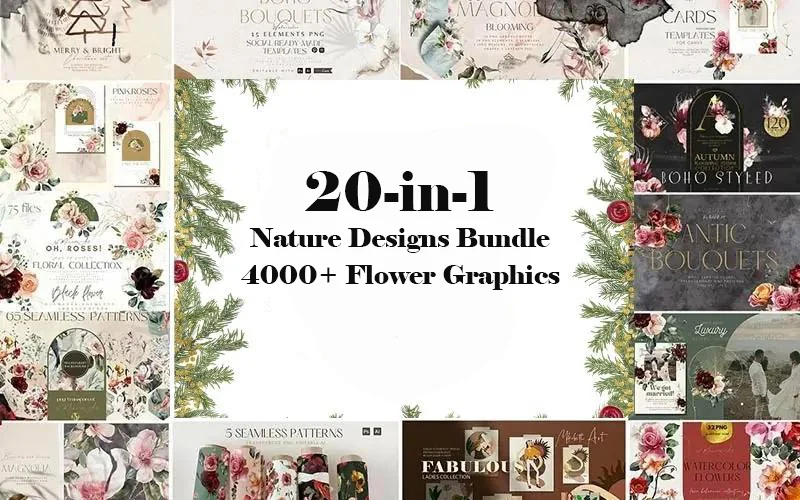 20-In-1 Nature Designs Bundle: 4000+ Flower Graphics