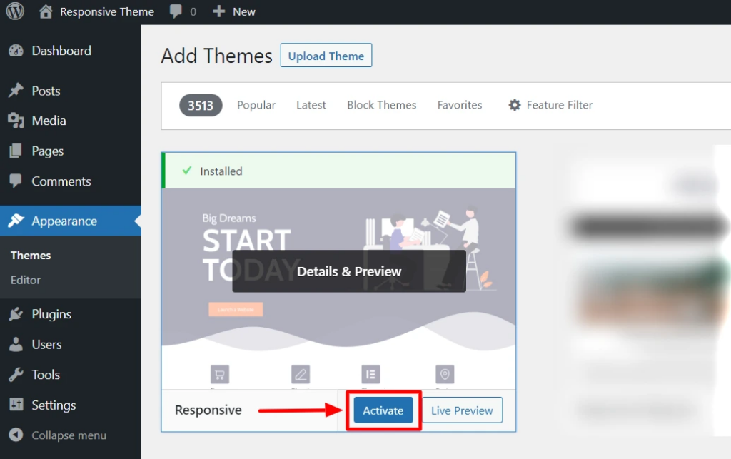 Activate Responsive Theme