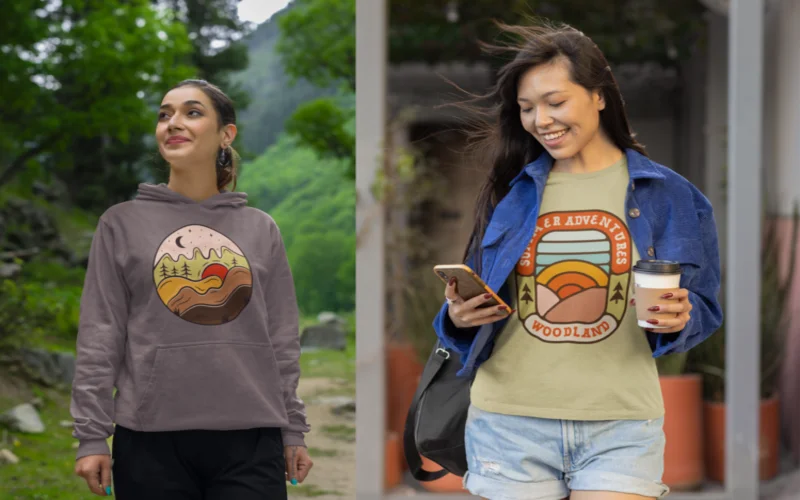 Summer Camping Badges layover on tshirt mockup