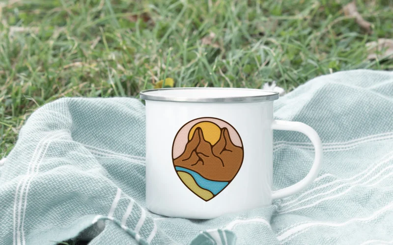 Camping Badges sticker on mug preview