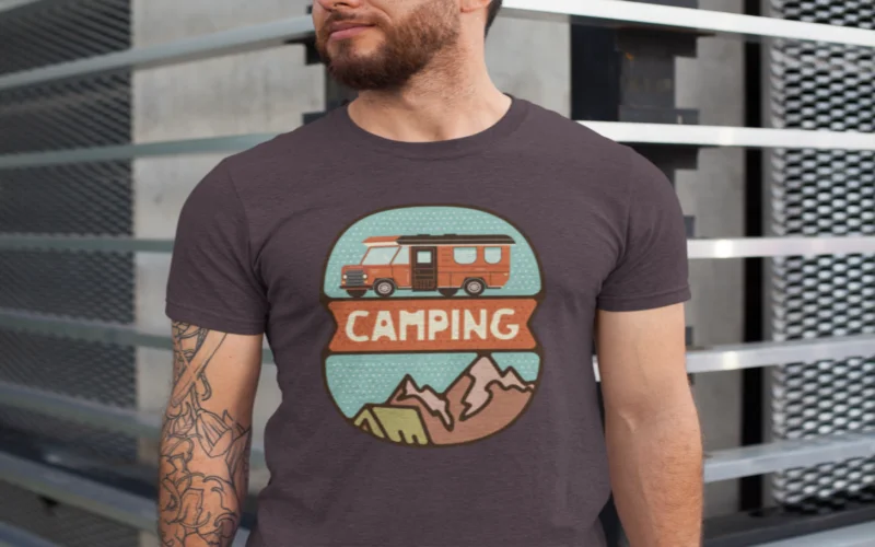 Summer Camping Badges mockup with caravan
