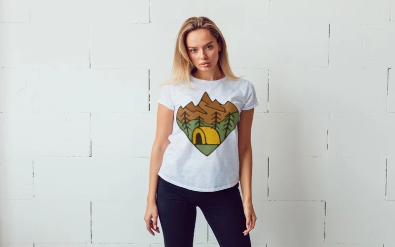 white tshirt mockup Camping Badges