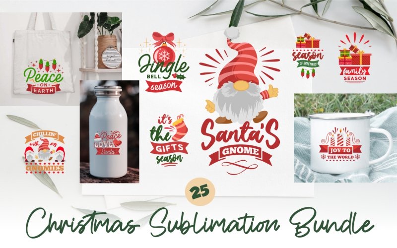 Christmas sublimations bottle bag and cup mockup