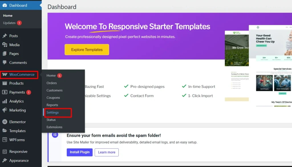 Clicking-woocommerce-then-settings