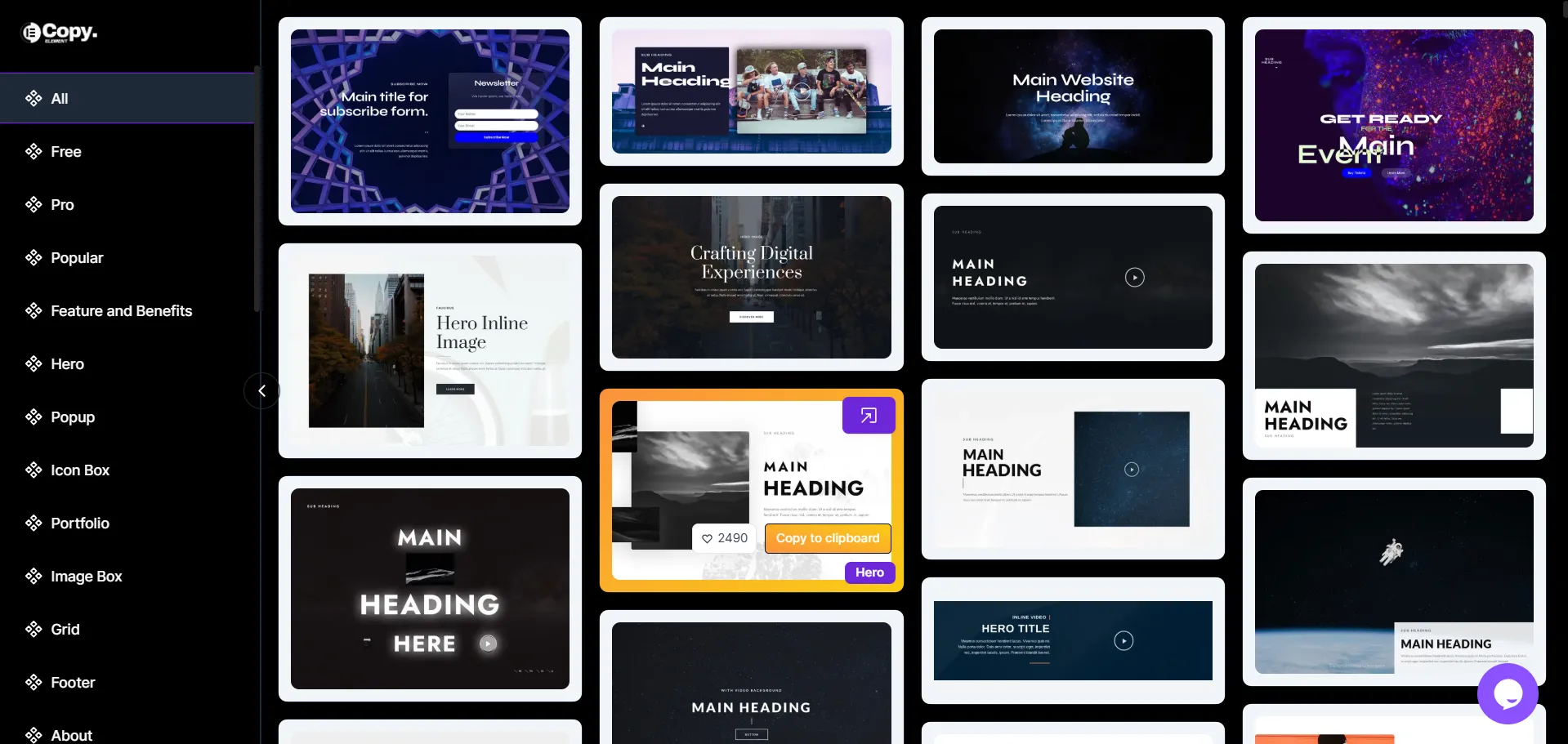 All Elements Included In The CopyElement - Elementor Elements Kit