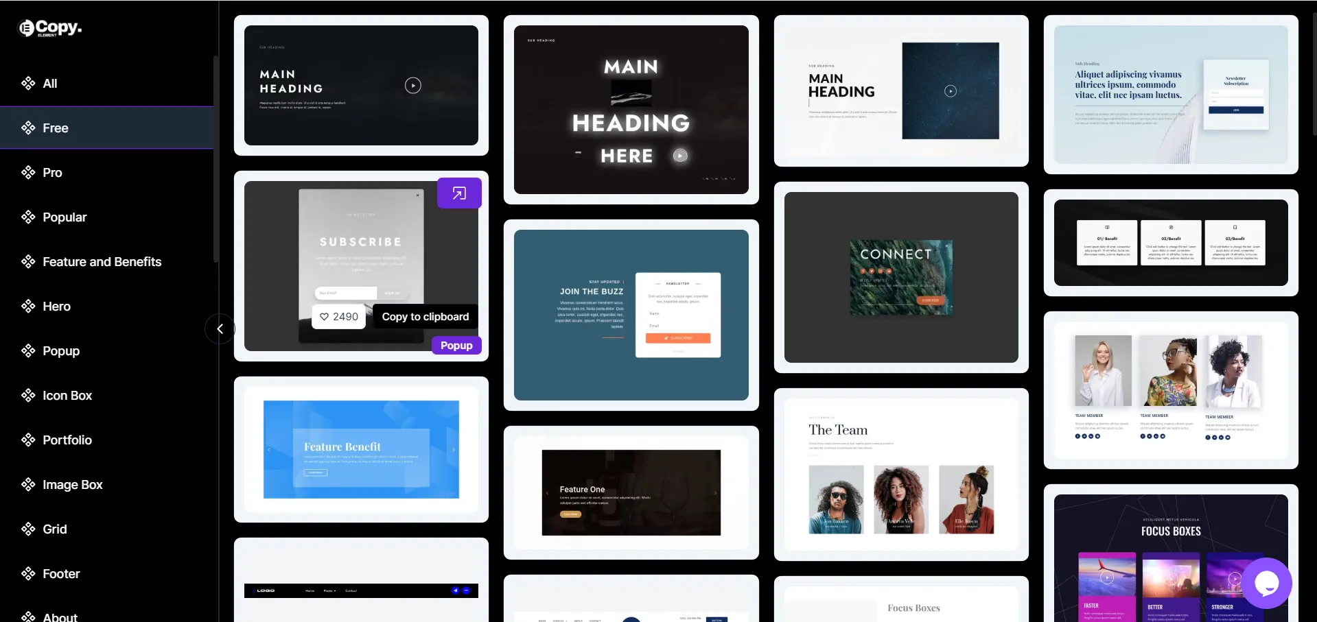 Free Elements Included In The CopyElement - Elementor Elements Kit