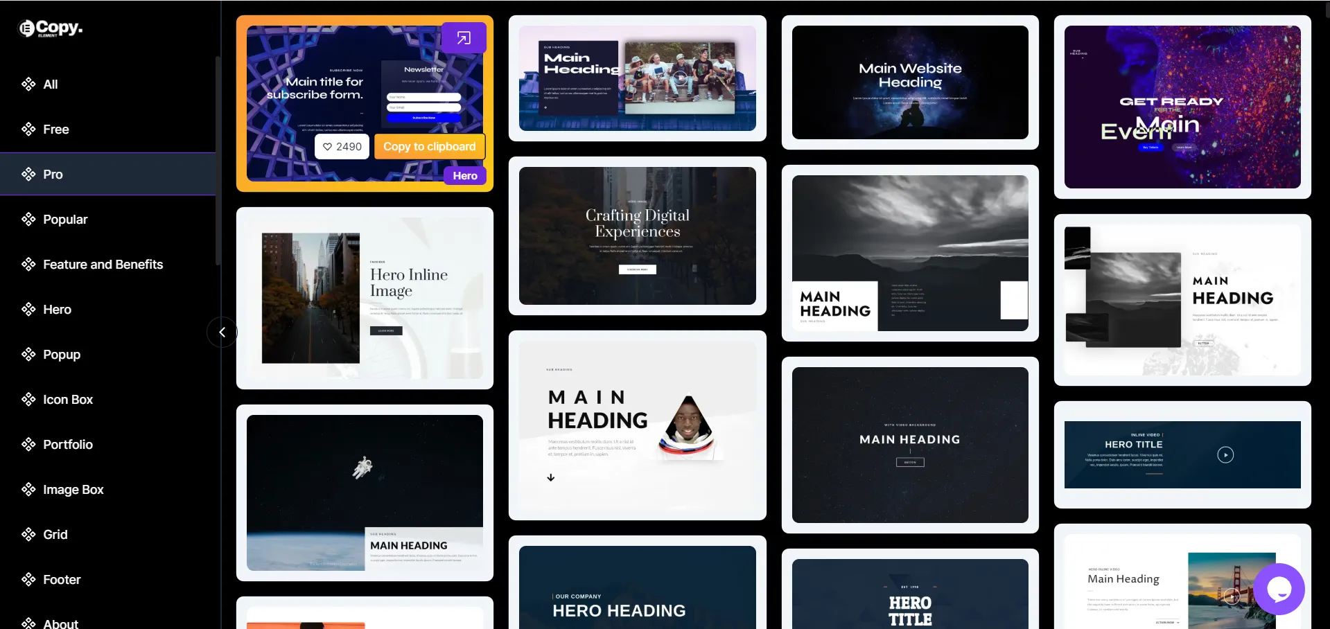 Pro Elements Included In The CopyElement - Elementor Elements Kit