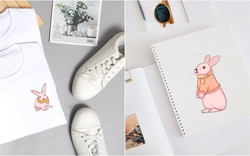 cute animals t shirt and book mockup