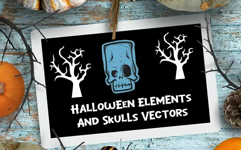 Haloween elements and skulls vectors