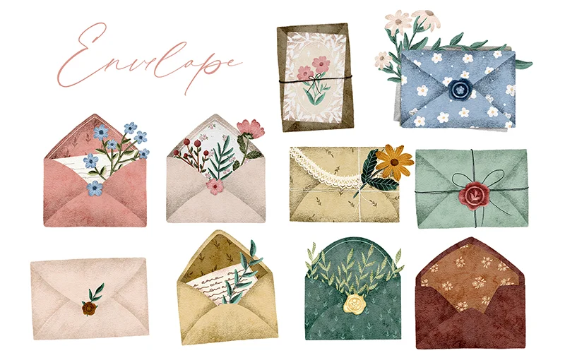 letter envelopes with flower illustrations