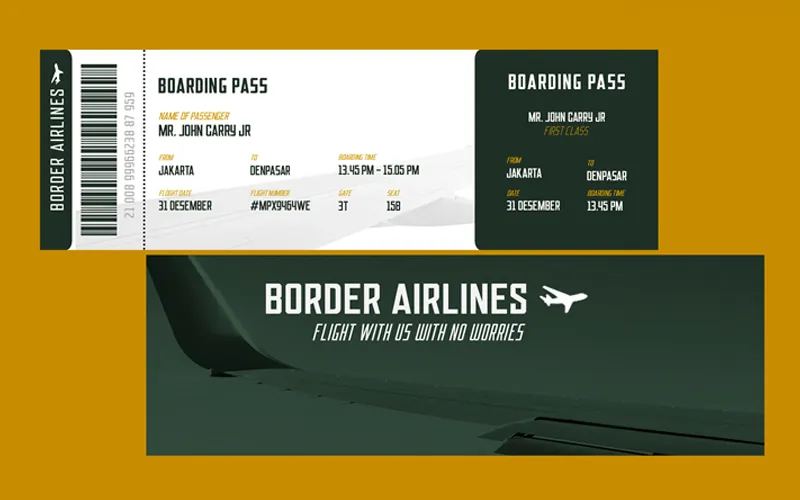 A flight ticket designed using the fonts included