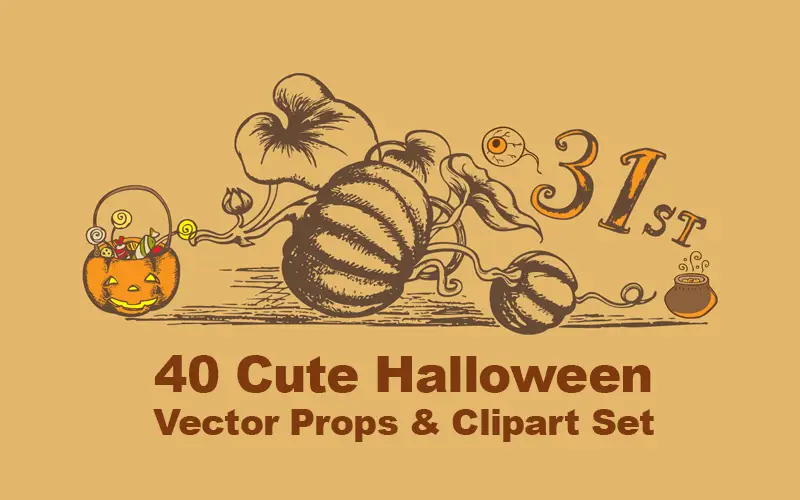 40 Cute Halloween Vector Props & Clipart Set
