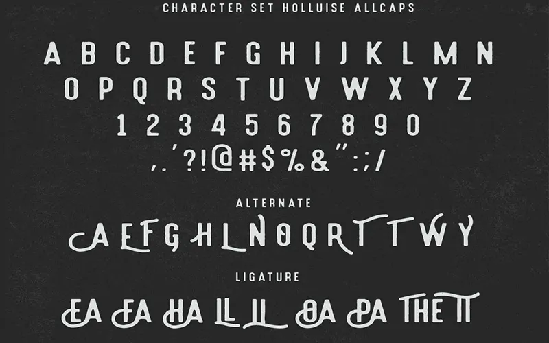 Special characters included with the Holluise Vintage Font