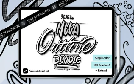 100 Outline Procreate Brushes Set