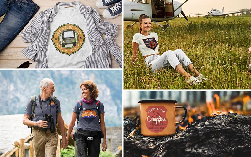 Adventure Badges Printed On Mockup Apparels