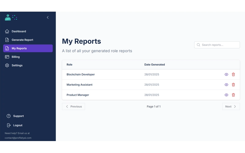 ProfilelyAI – Automated Customer Research software My Reports feature
