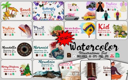 1040+ Beautiful Watercolor Designs Bundle