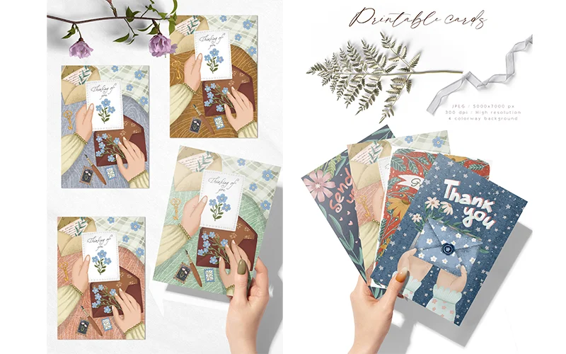 printed letters and illustrations of flower