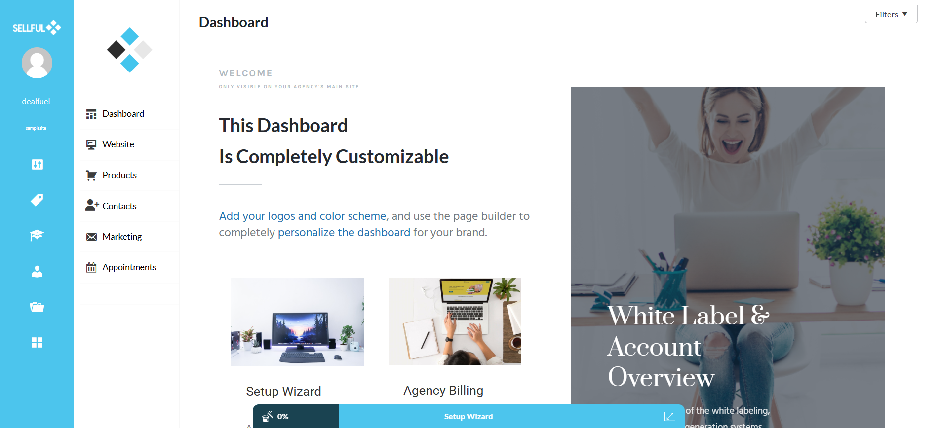 Sellful's Customizable Dashboard, white label website builder reseller, private label website builder, sellful reviews