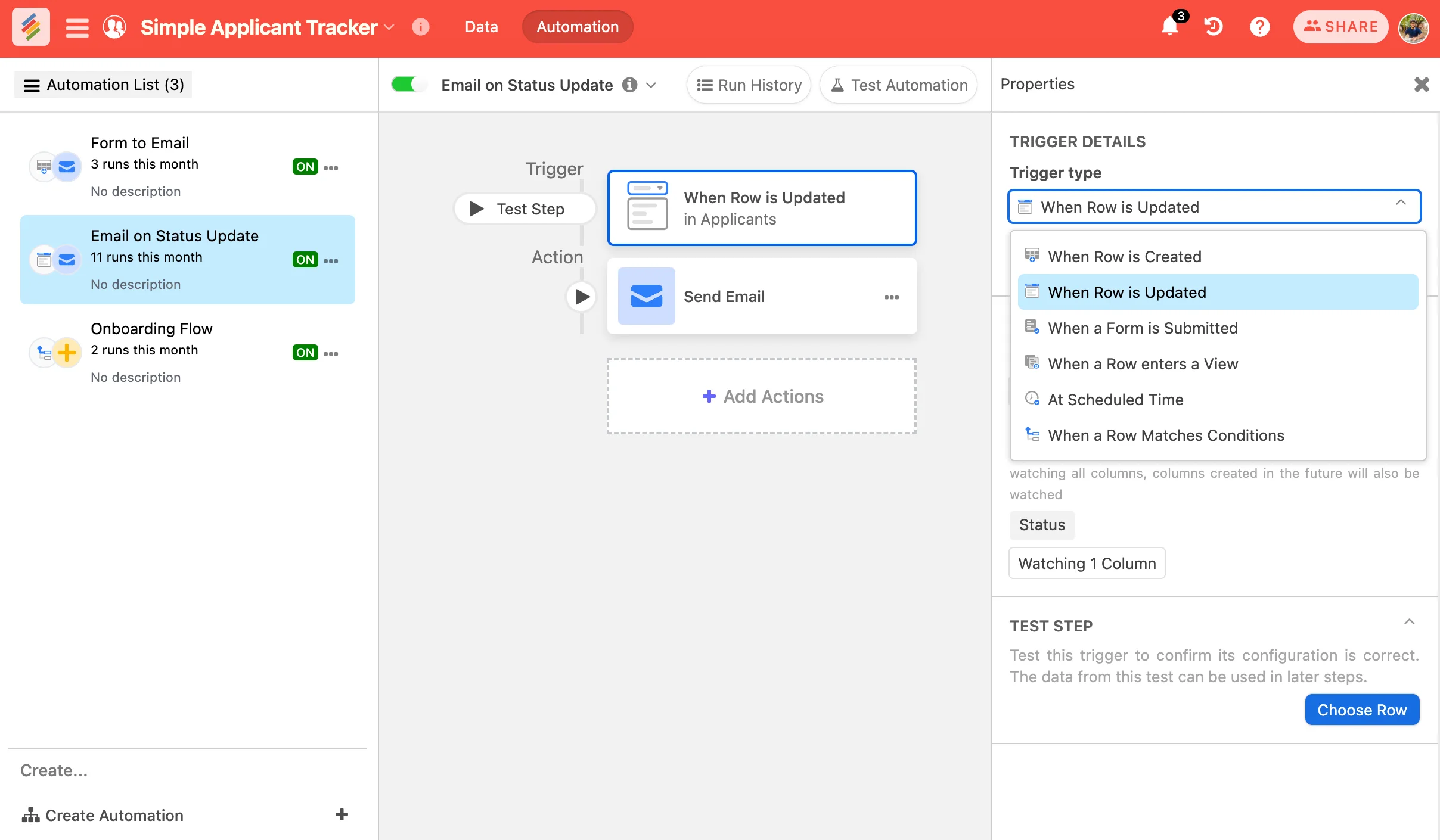 Create Automations Feature UI Using Stackby