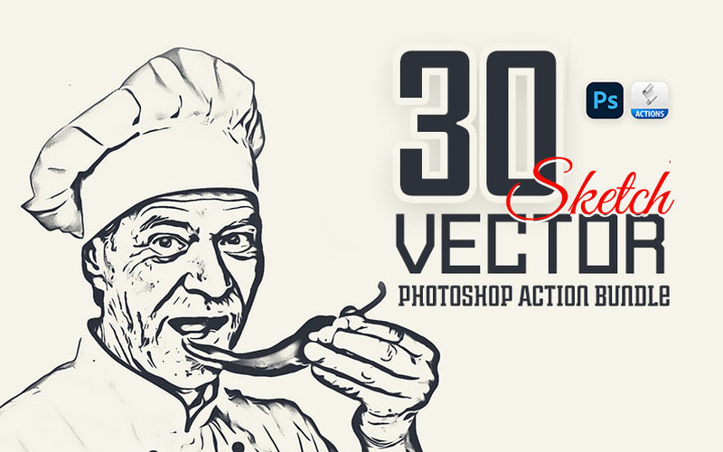 30 Vector Sketch Photoshop Action Feature Image