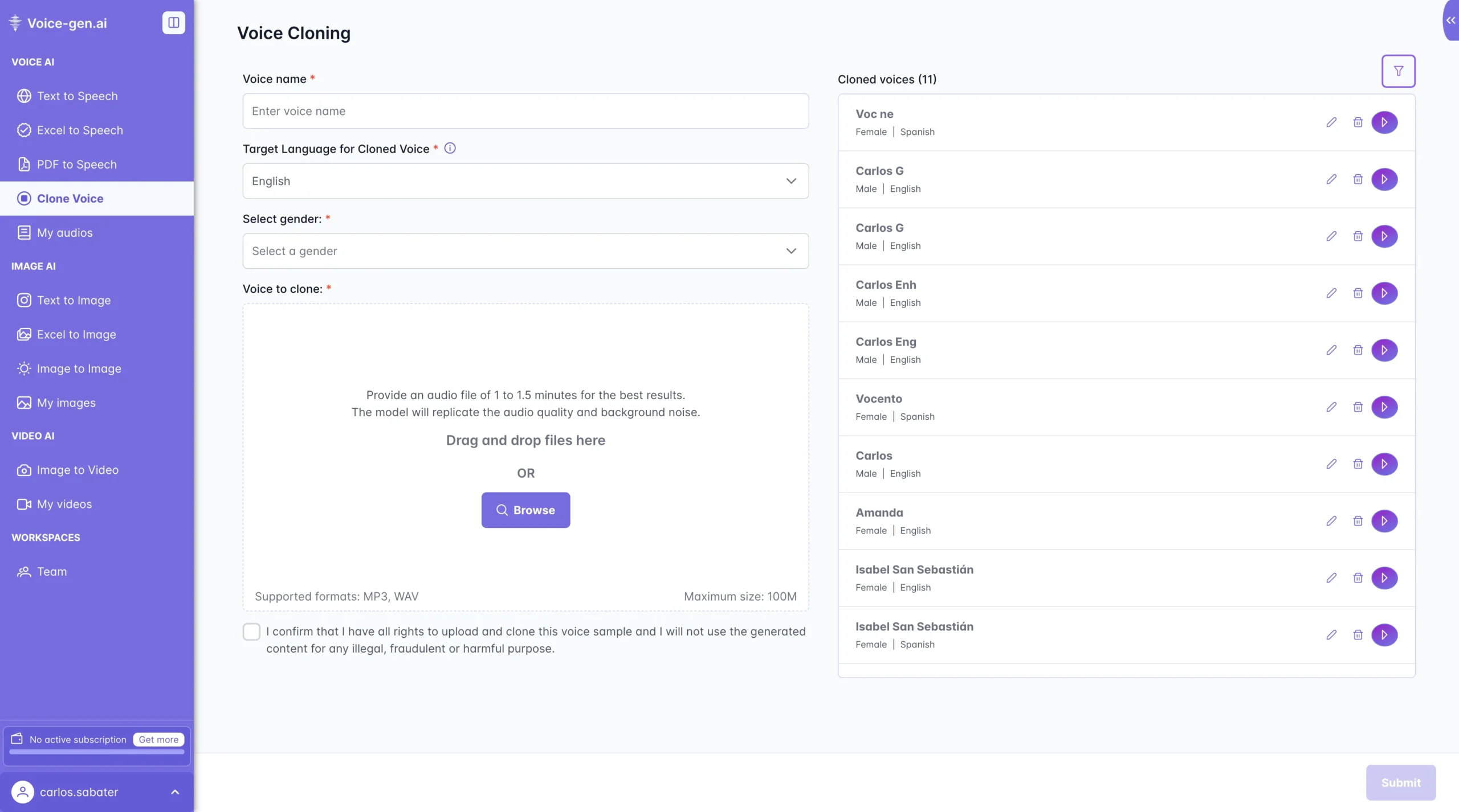 VoiceGenAI - AI Visuals Generator Voice Cloning Feature